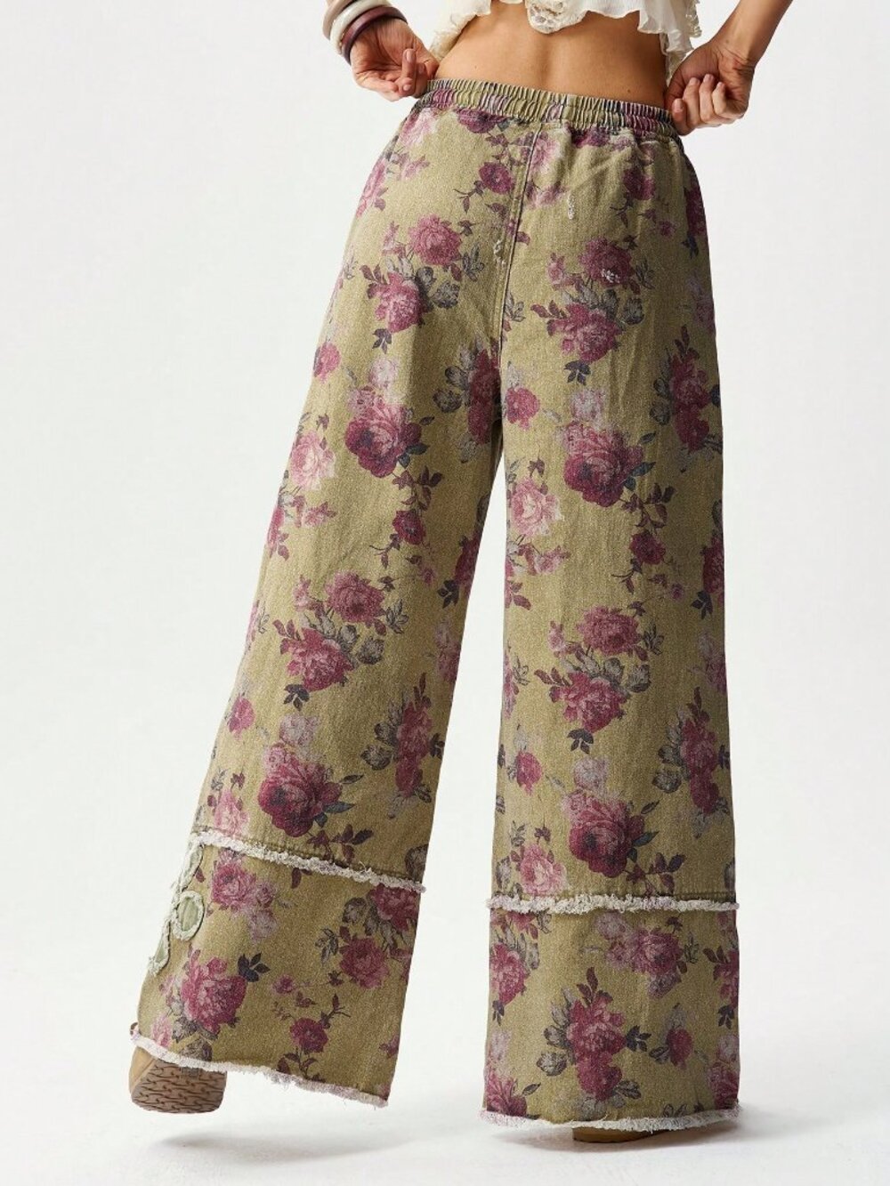 Boho Women's Casual floral with distress floral Jacquard Country wide-Leg Pants - Picture 6 of 6